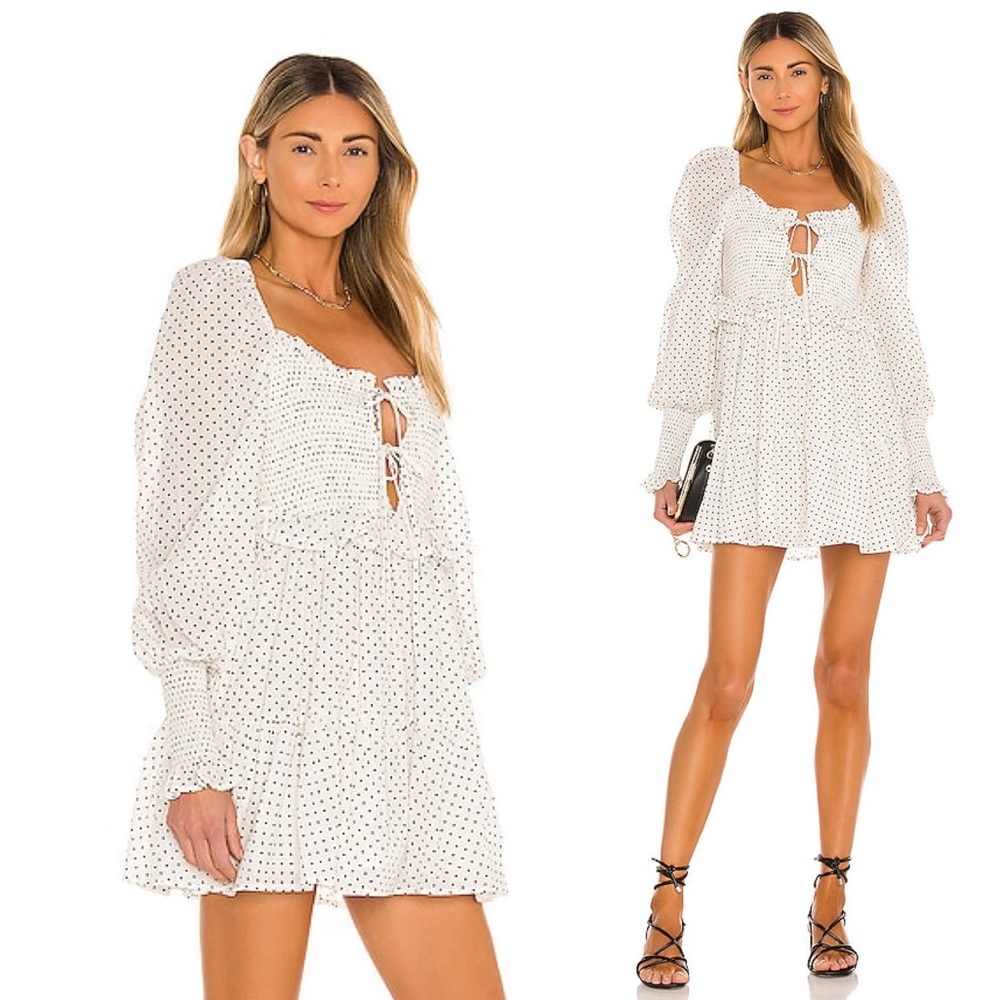 Majorelle Reece Smocked Long Sleeve Polka Dot Mini Dress